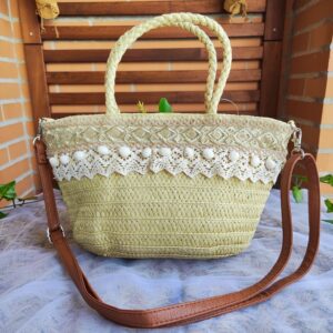 BOLSO CESTITA BORLAS BEIGE